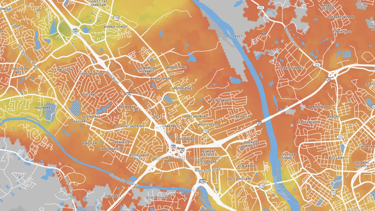 Bike Grade map of St. Andrews, SC