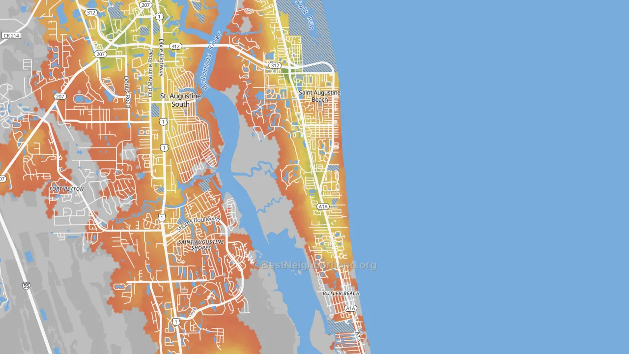 Bike Grade map of St. Augustine Beach, FL