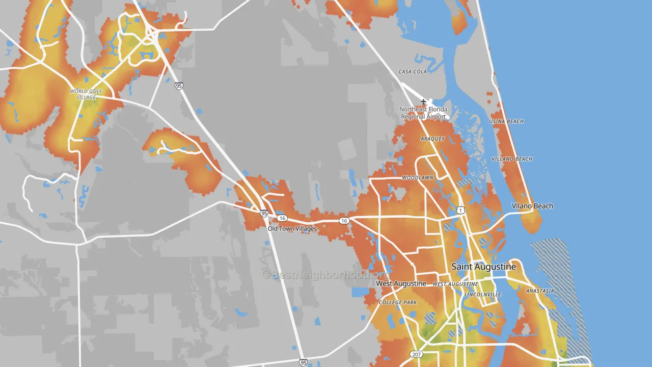 Bike Grade map of St. Augustine, FL