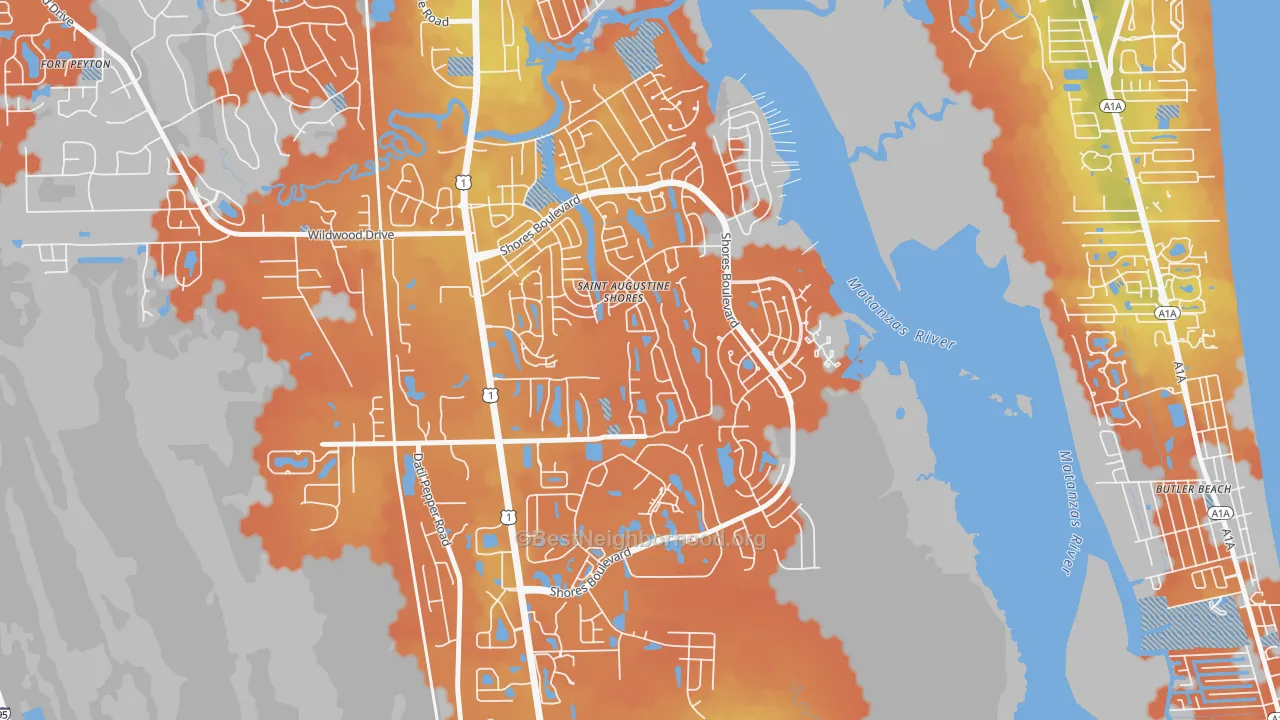 Bike Grade map of St. Augustine Shores, FL