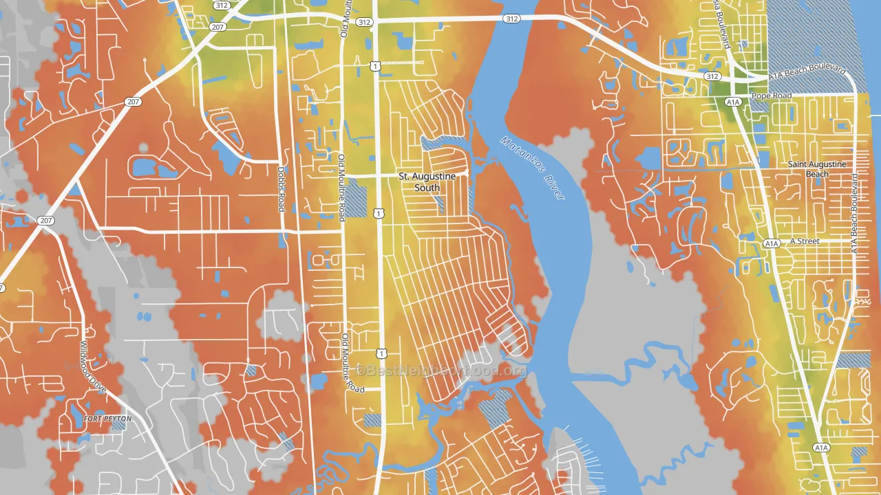 Bike Grade map of St. Augustine South, FL