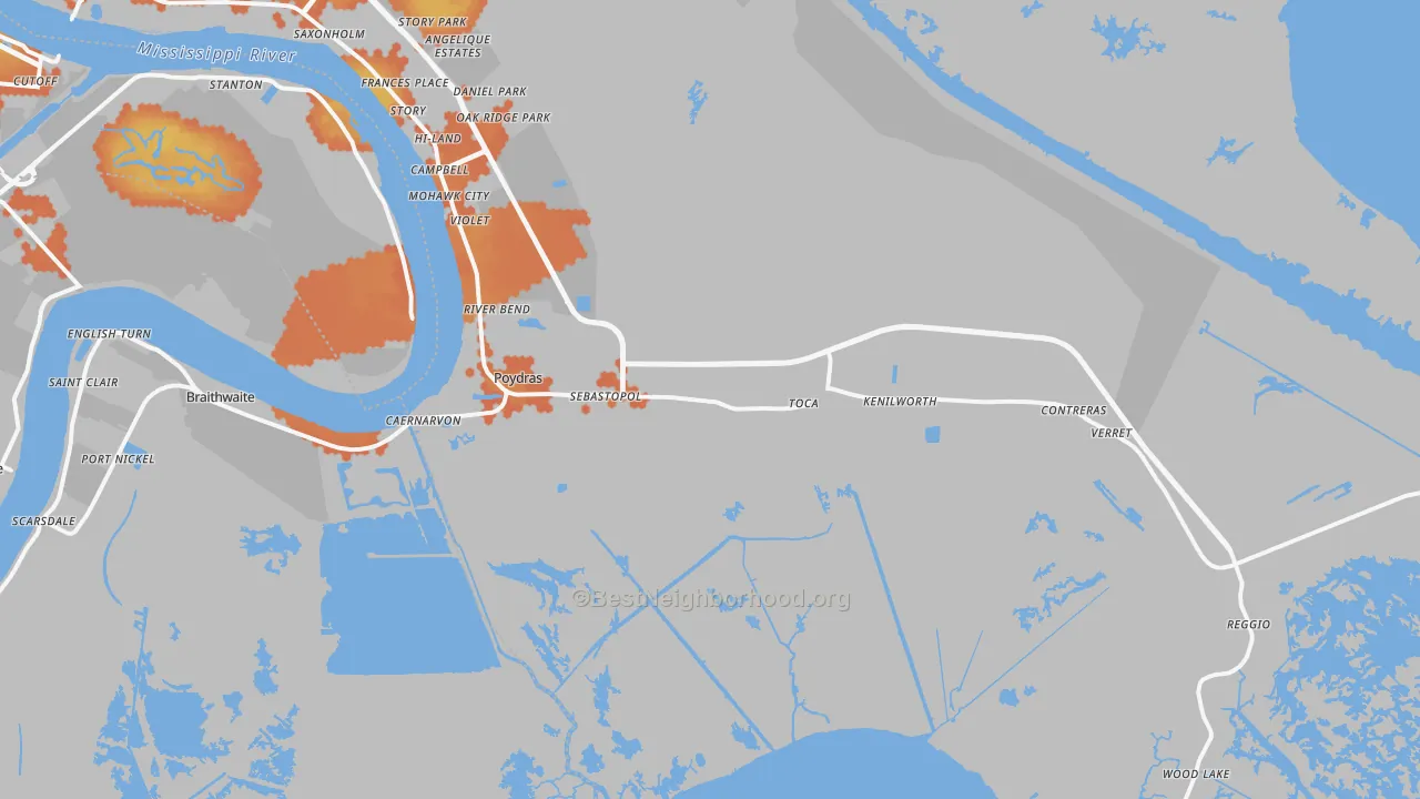 Bike Grade map of St. Bernard, LA