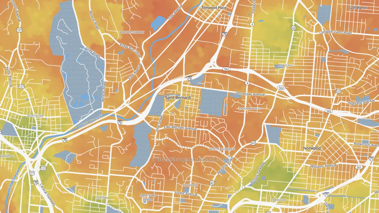 Bike Grade map of St. Bernard, OH
