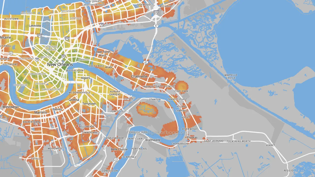 Bike Grade map of St. Bernard Parish, LA
