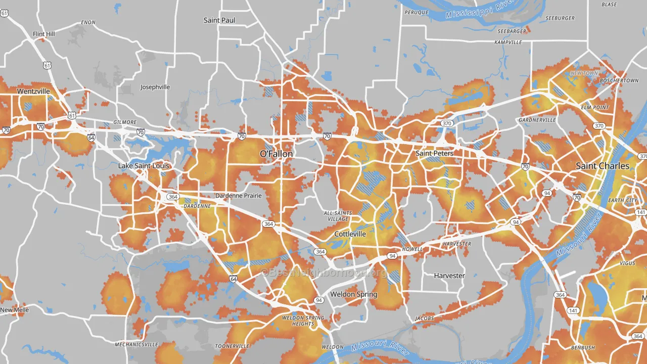Bike Grade map of St. Charles County, MO
