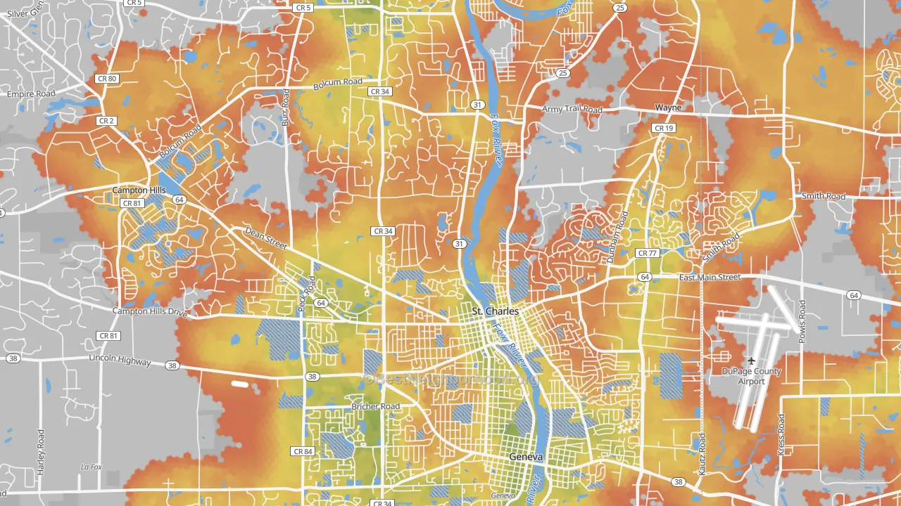 Bike Grade map of St. Charles, IL