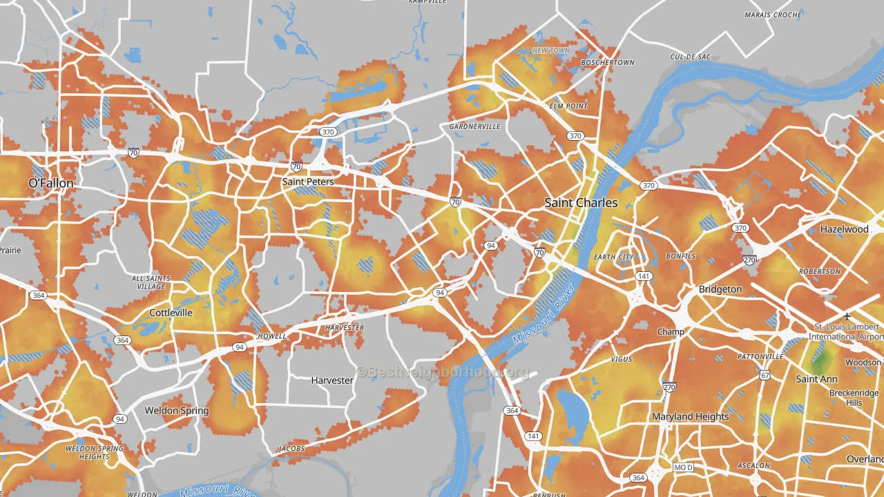 Bike Grade map of St. Charles, MO