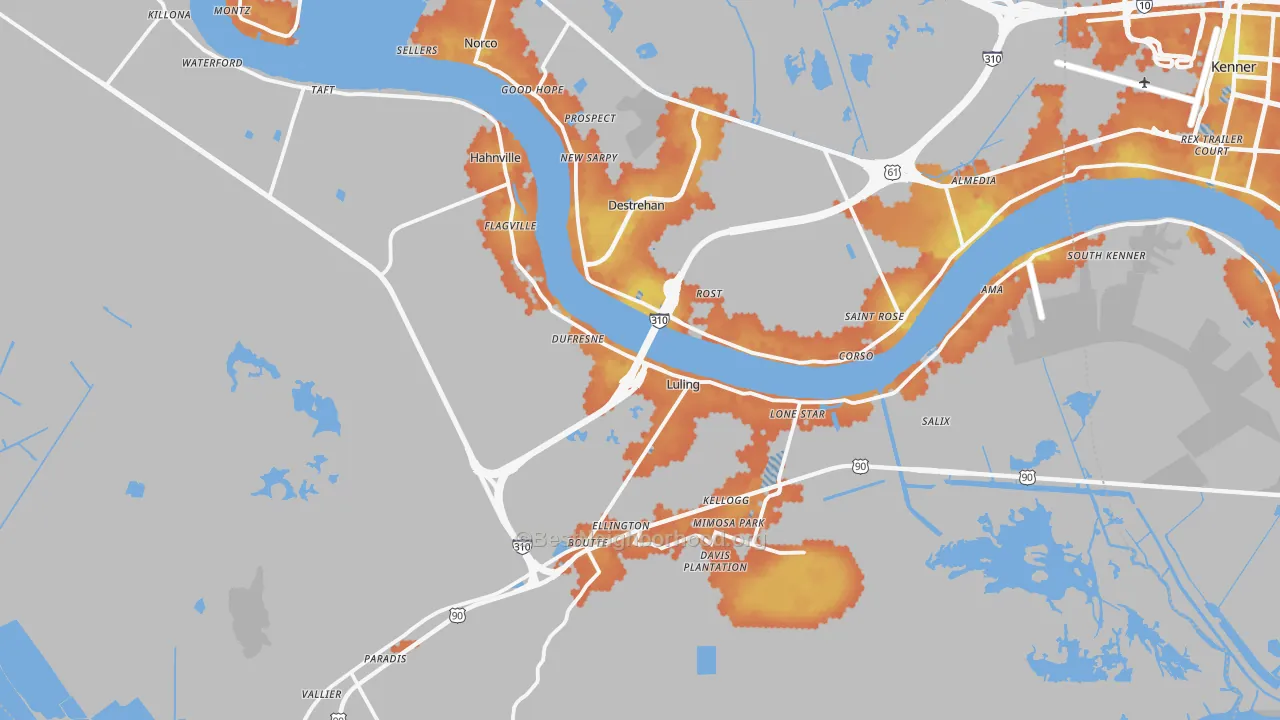 Bike Grade map of St. Charles Parish, LA