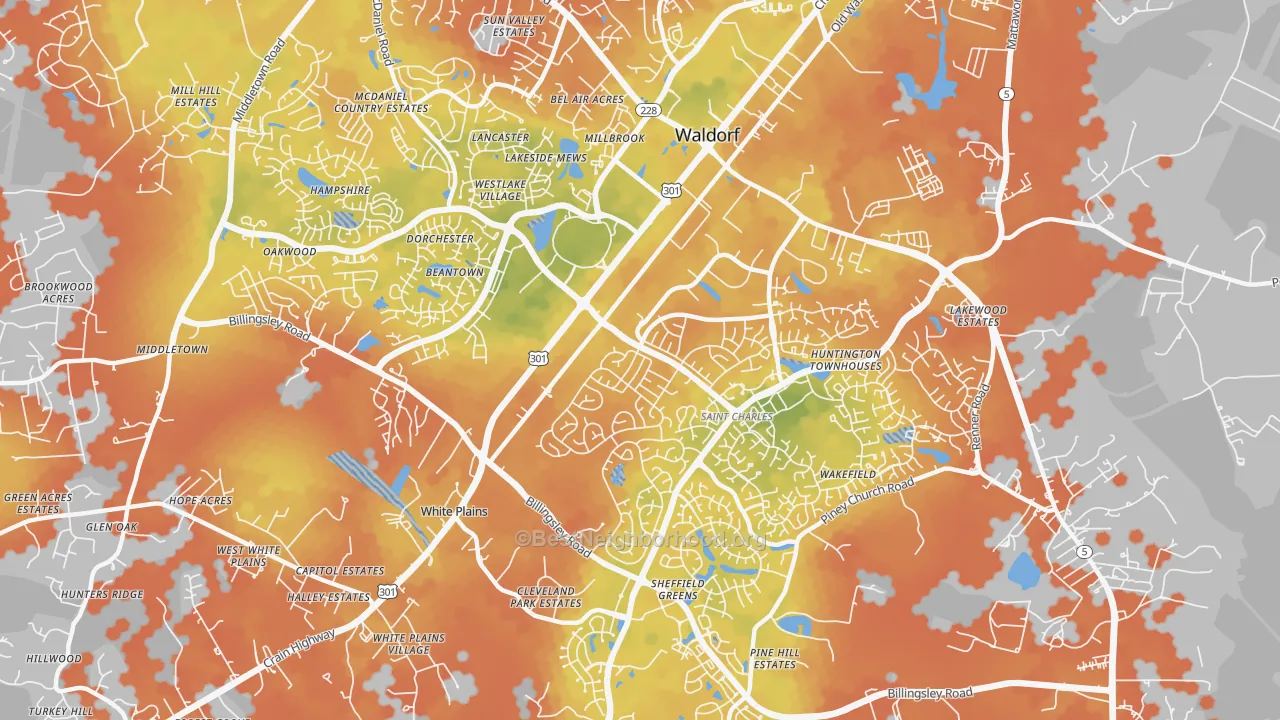 Bike Grade map of St Charles, Waldorf, MD