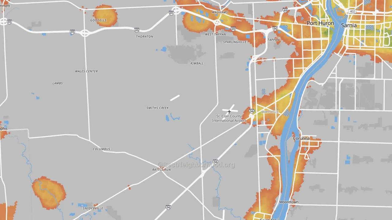 Bike Grade map of St. Clair County, MI