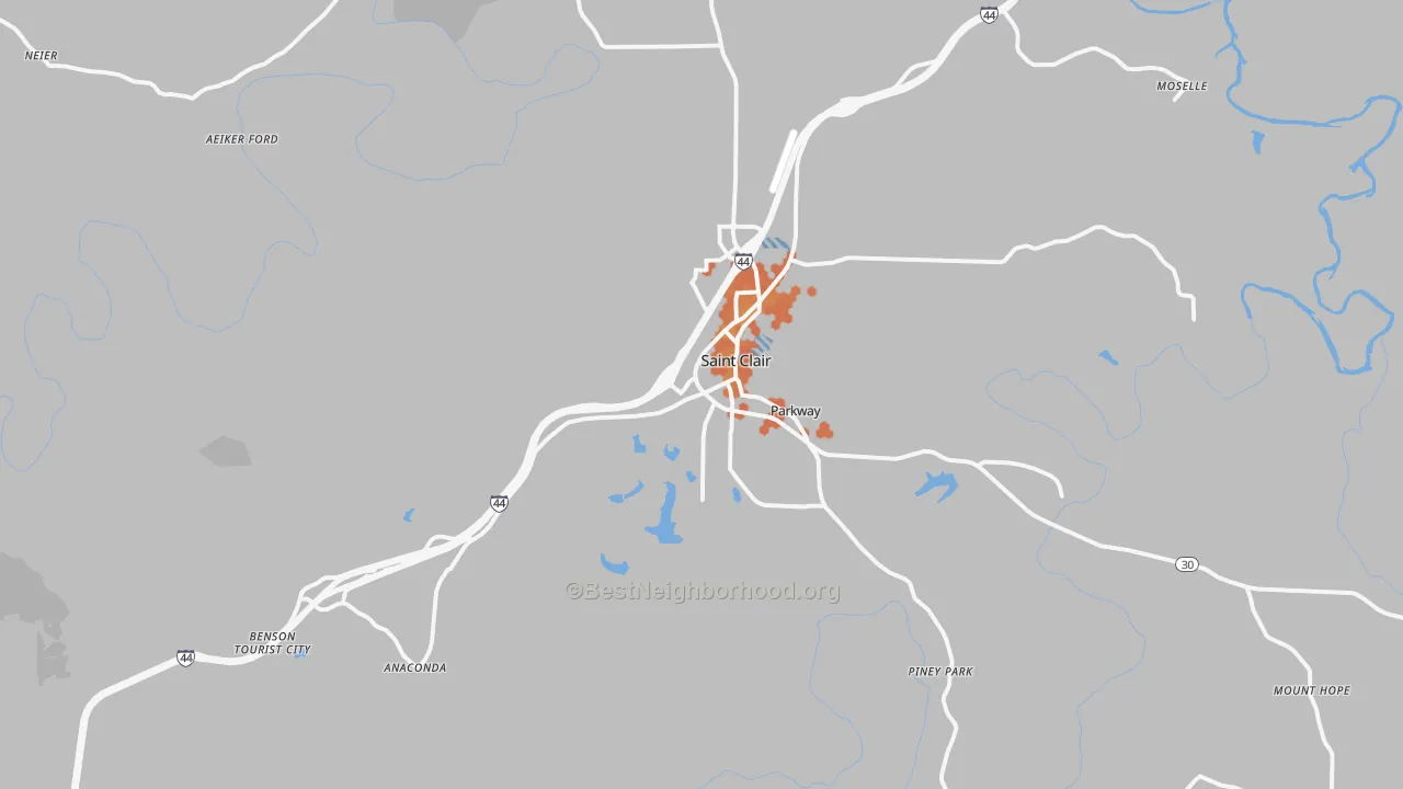 Bike Grade map of St. Clair, MO
