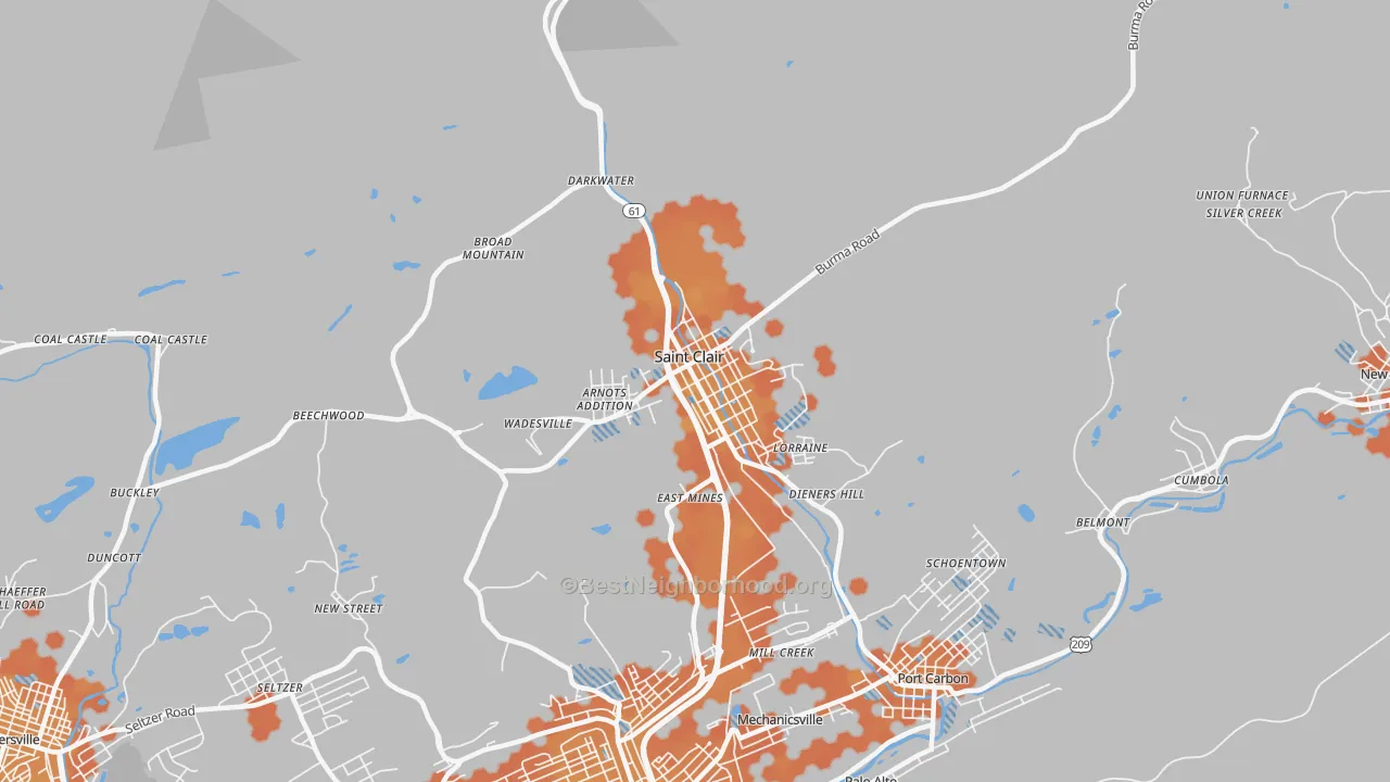 Bike Grade map of St. Clair, PA