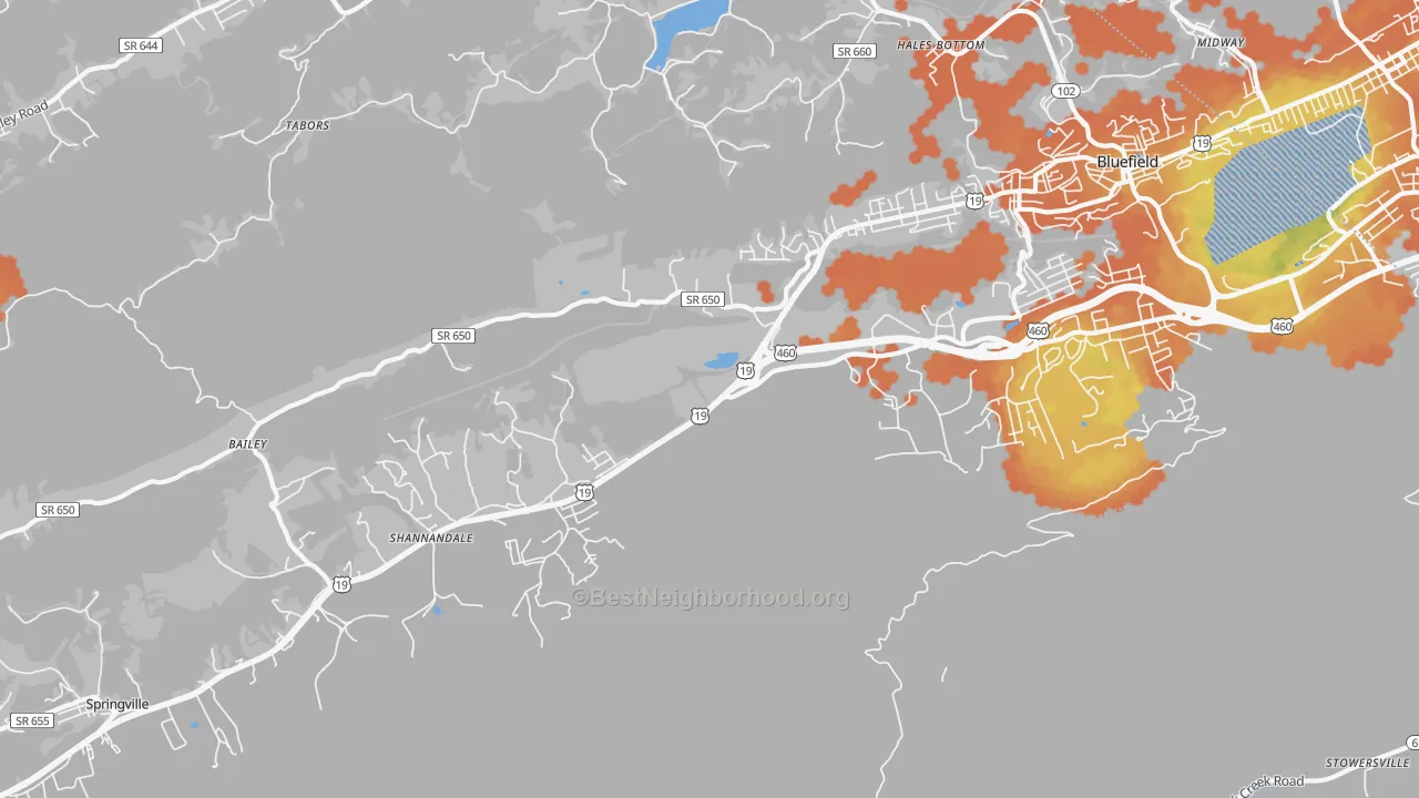 Bike Grade map of St. Clair, VA
