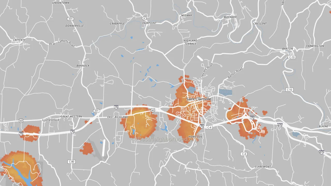 Bike Grade map of St. Clairsville, OH