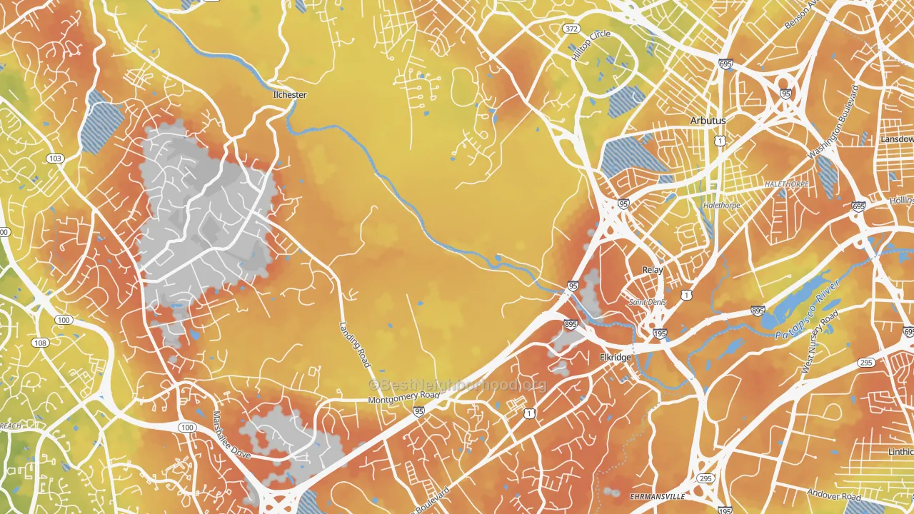 Bike Grade map of St Denis, Catonsville, MD