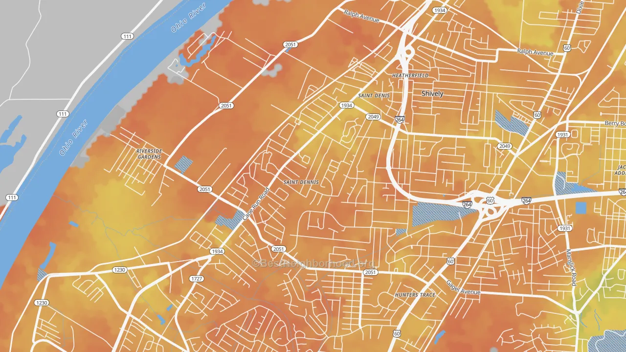 Bike Grade map of St. Dennis, Louisville, KY