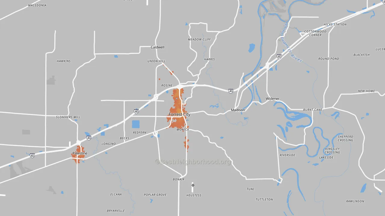 Bike Grade map of St. Francis County, AR