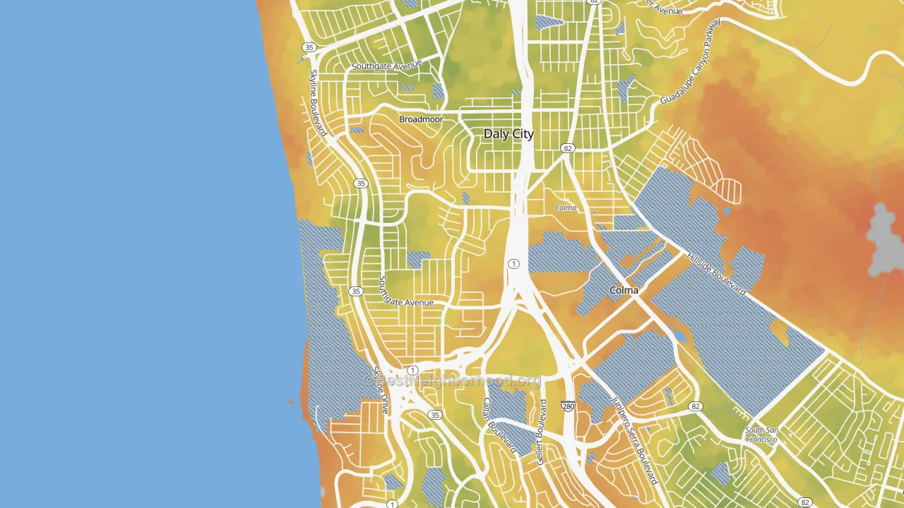 Bike Grade map of St. Francis, Daly City, CA