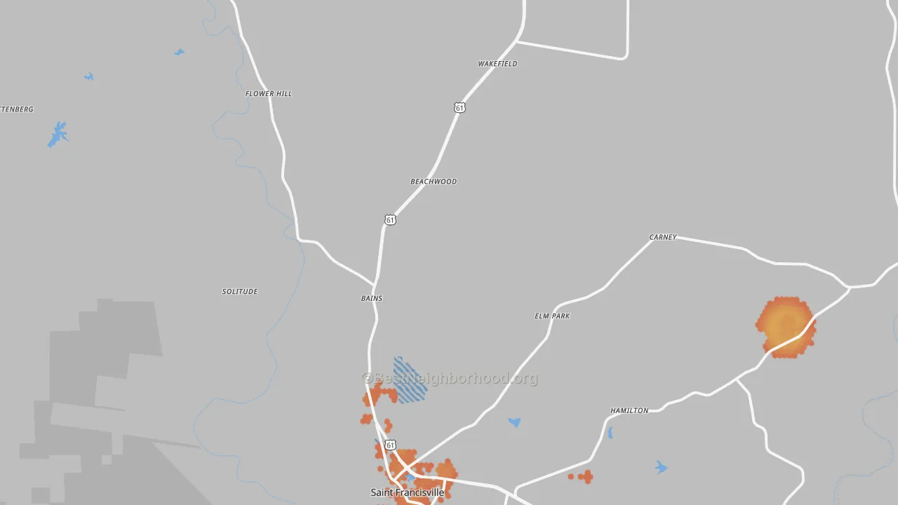 Bike Grade map of St. Francisville, LA