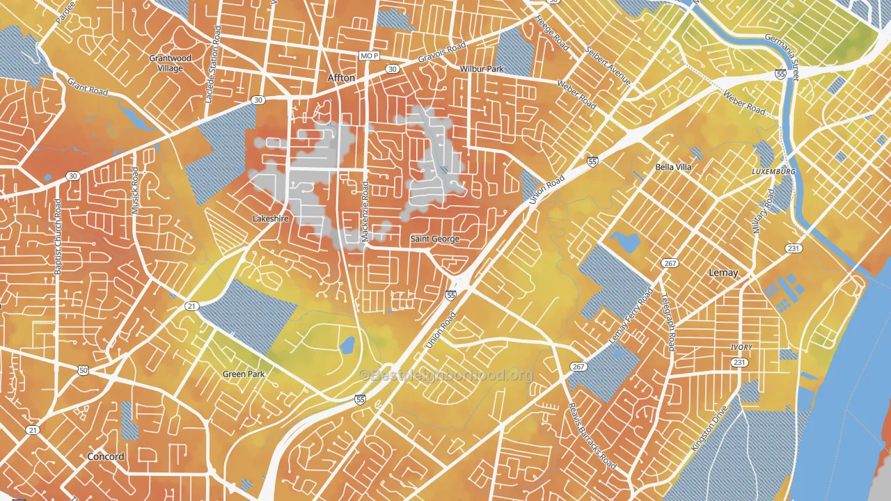 Bike Grade map of St. George, MO