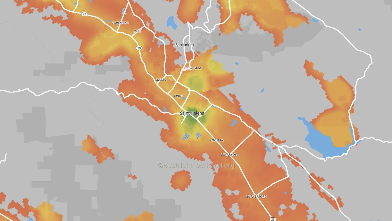 Bike Grade map of St. Helena, CA