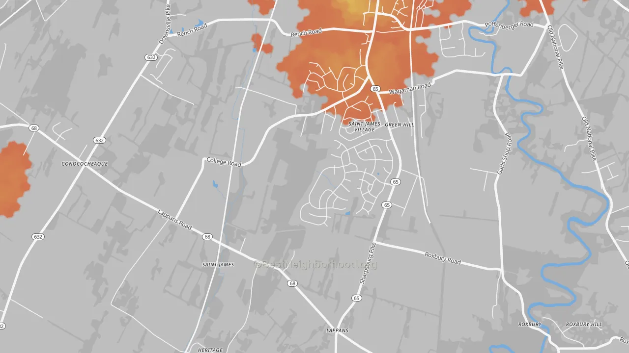 Bike Grade map of St. James, MD