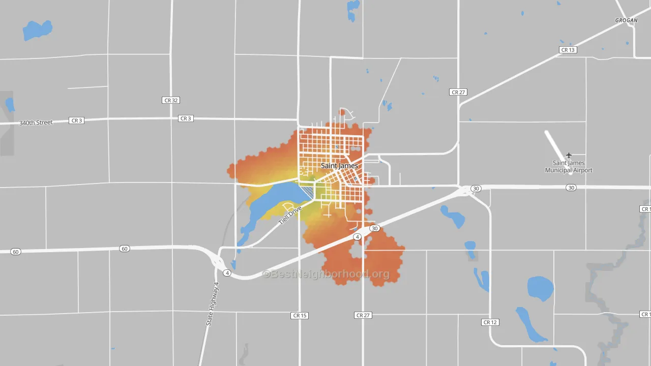 Bike Grade map of St. James, MN