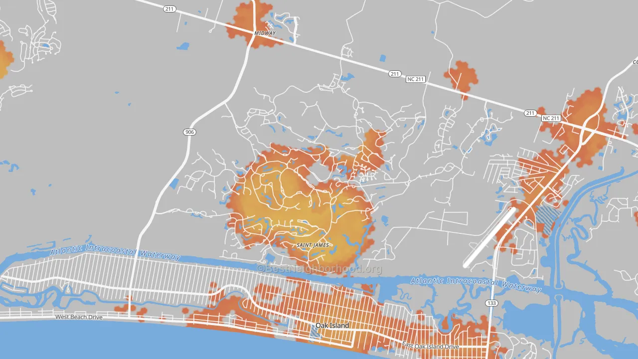 Bike Grade map of St. James, NC