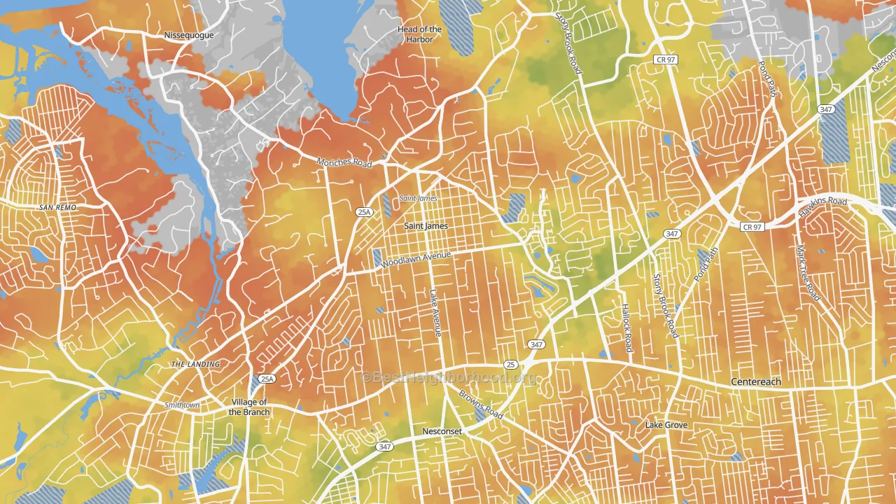 Bike Grade map of St. James, NY