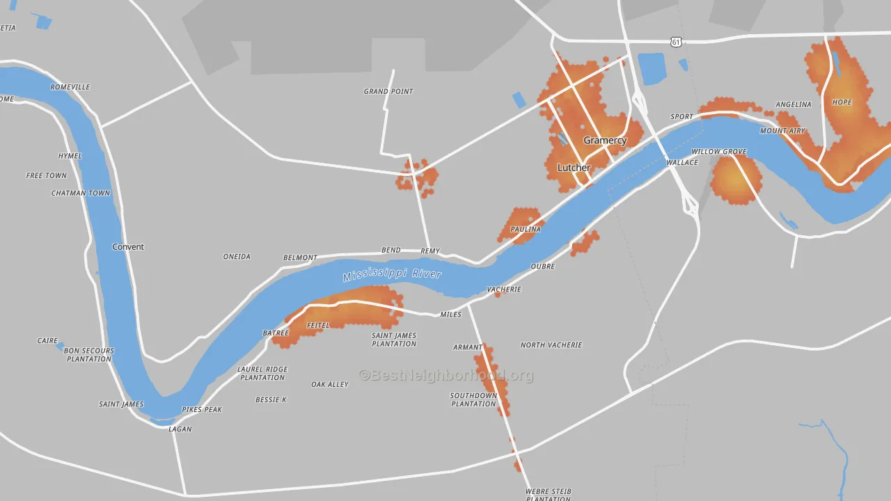 Bike Grade map of St. James Parish, LA