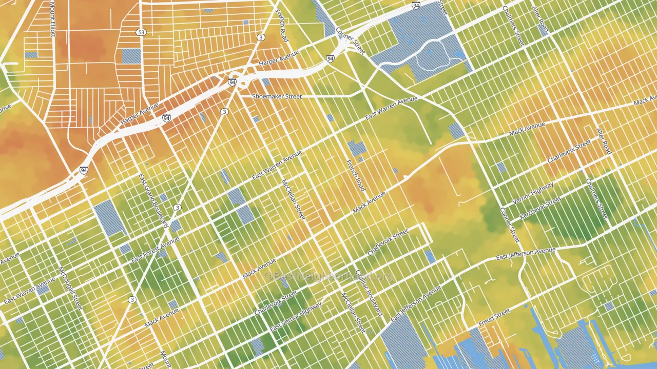 Bike Grade map of St Jean, Detroit, MI