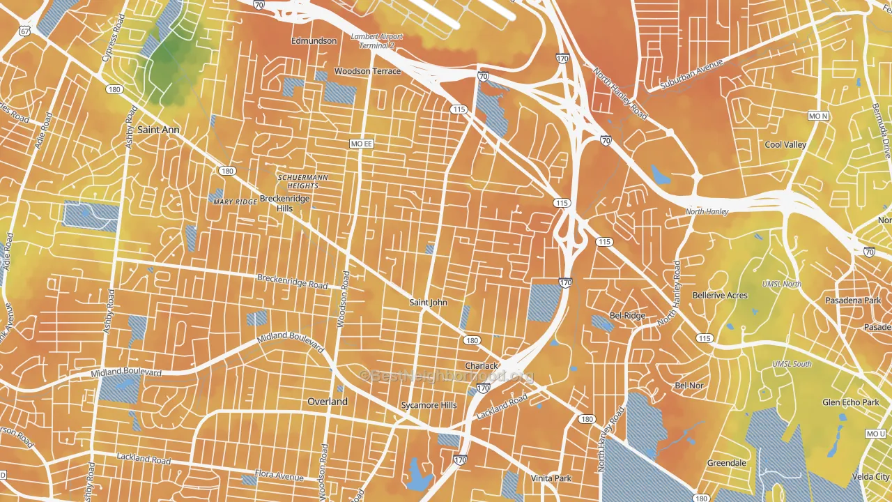 Bike Grade map of St. John, MO