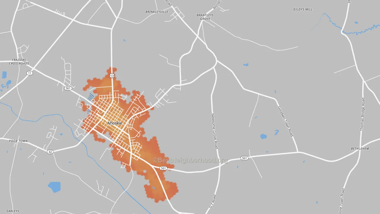 Bike Grade map of St. John, NC