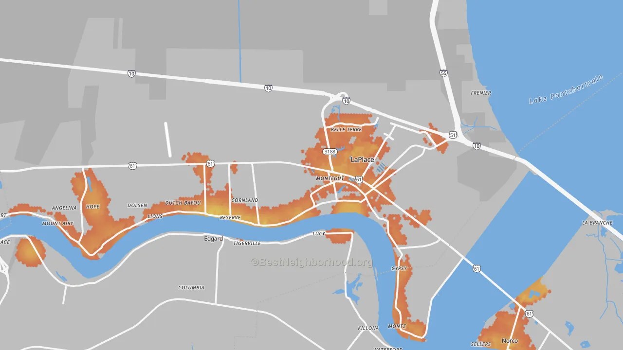 Bike Grade map of St. John the Baptist Parish, LA