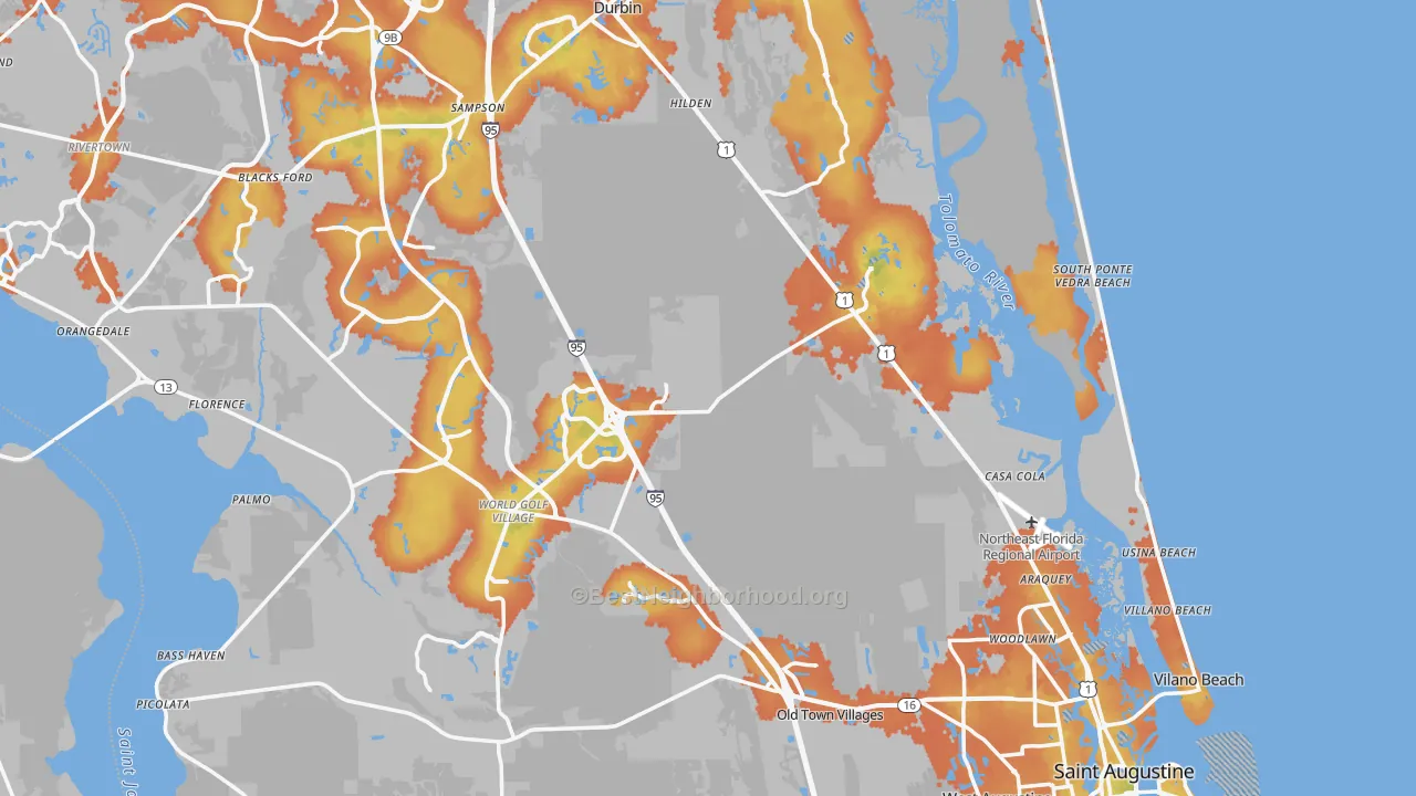 Bike Grade map of St. Johns County, FL