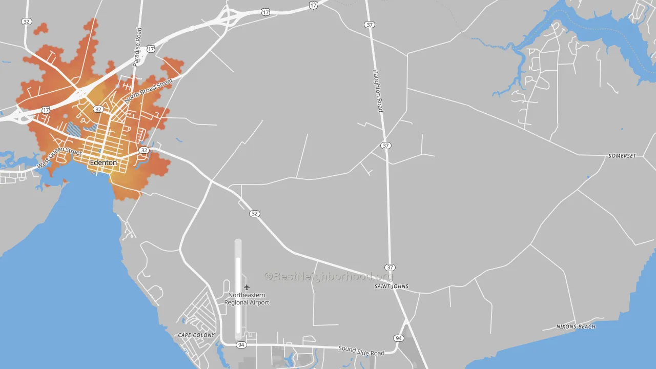 Bike Grade map of St. Johns, NC
