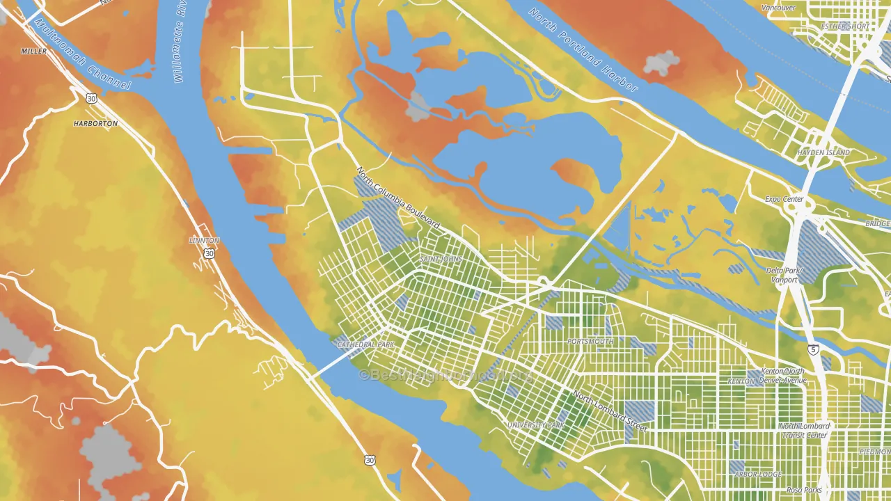 Bike Grade map of St. Johns, Portland, OR