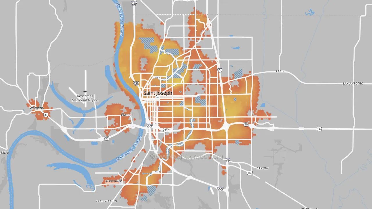Bike Grade map of St. Joseph, MO