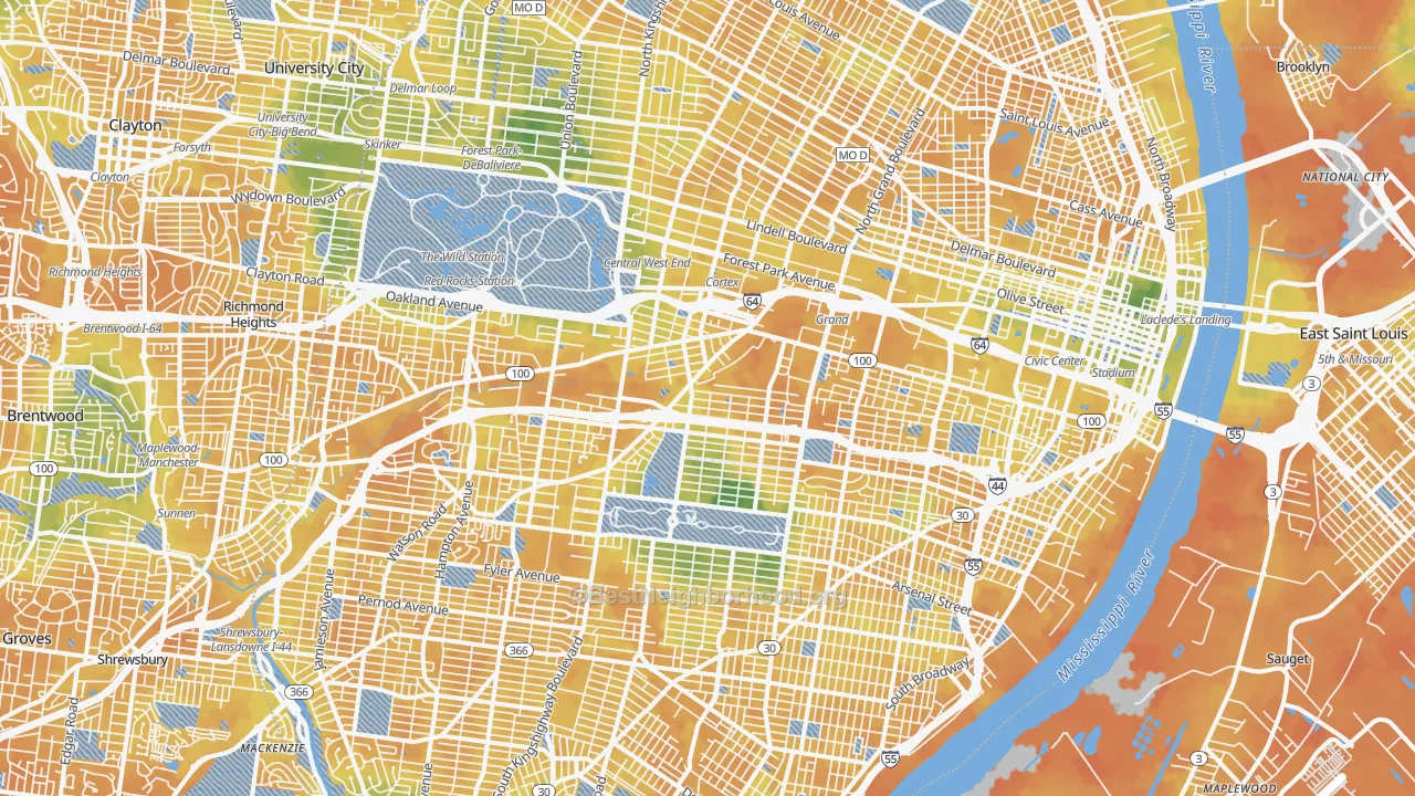 Bike Grade map of St. Louis City, MO