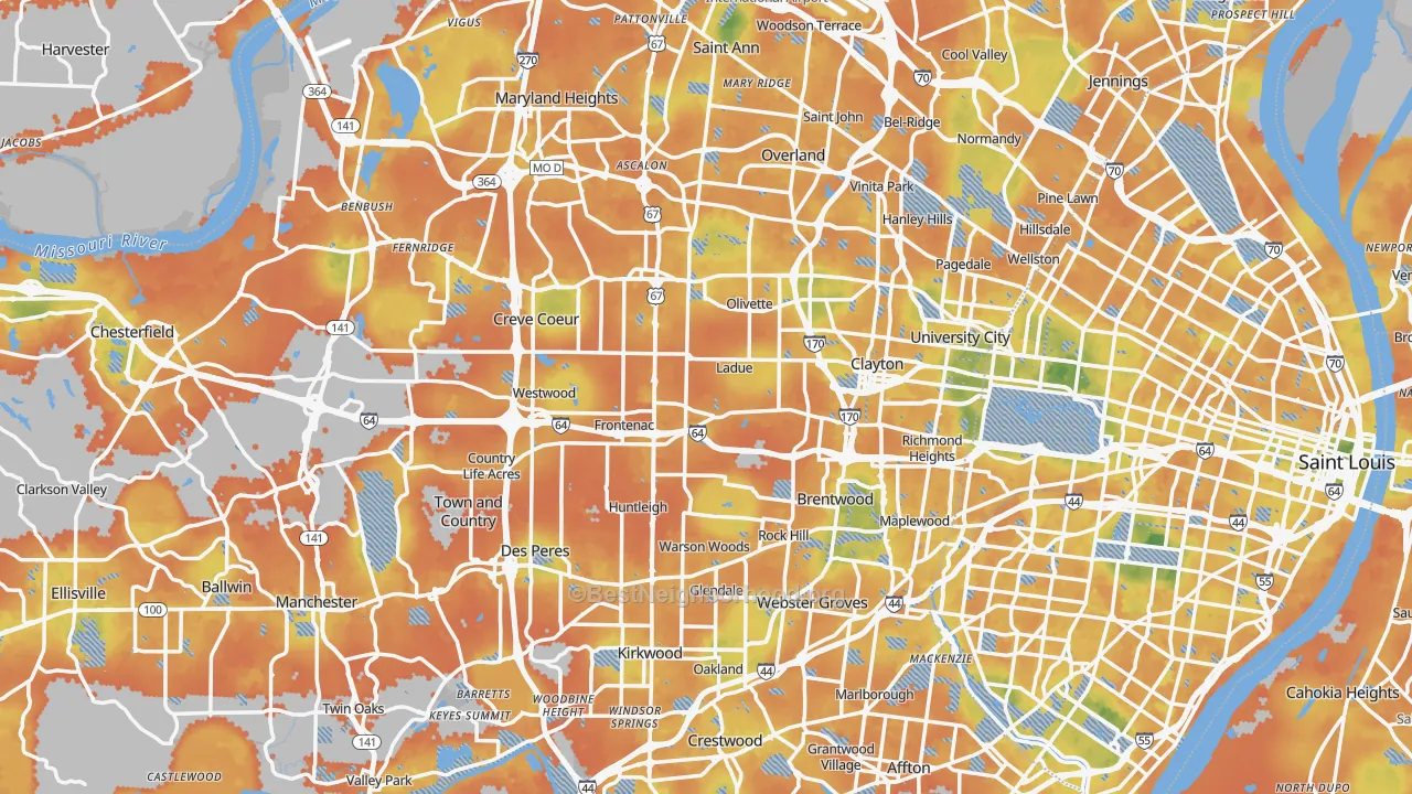 Bike Grade map of St. Louis County, MO