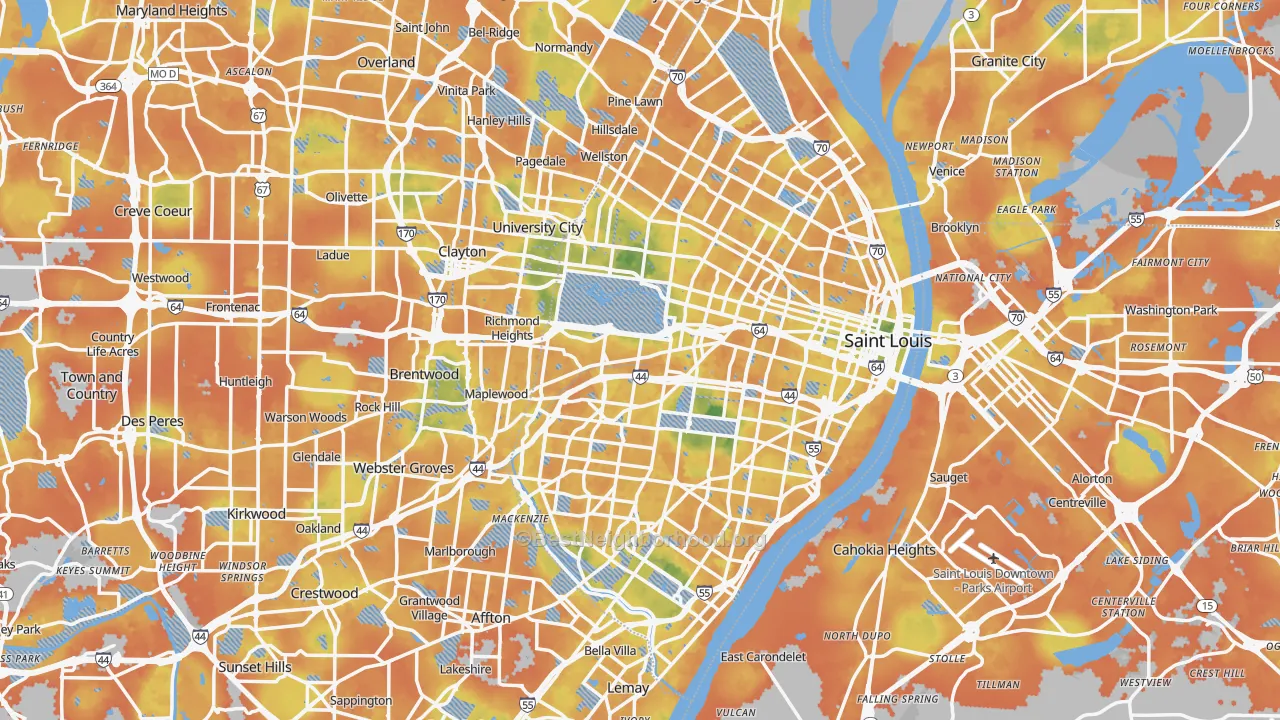 Bike Grade map of St. Louis, MO