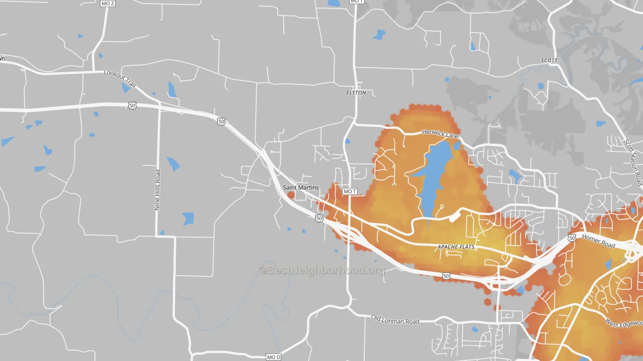 Bike Grade map of St. Martins, MO
