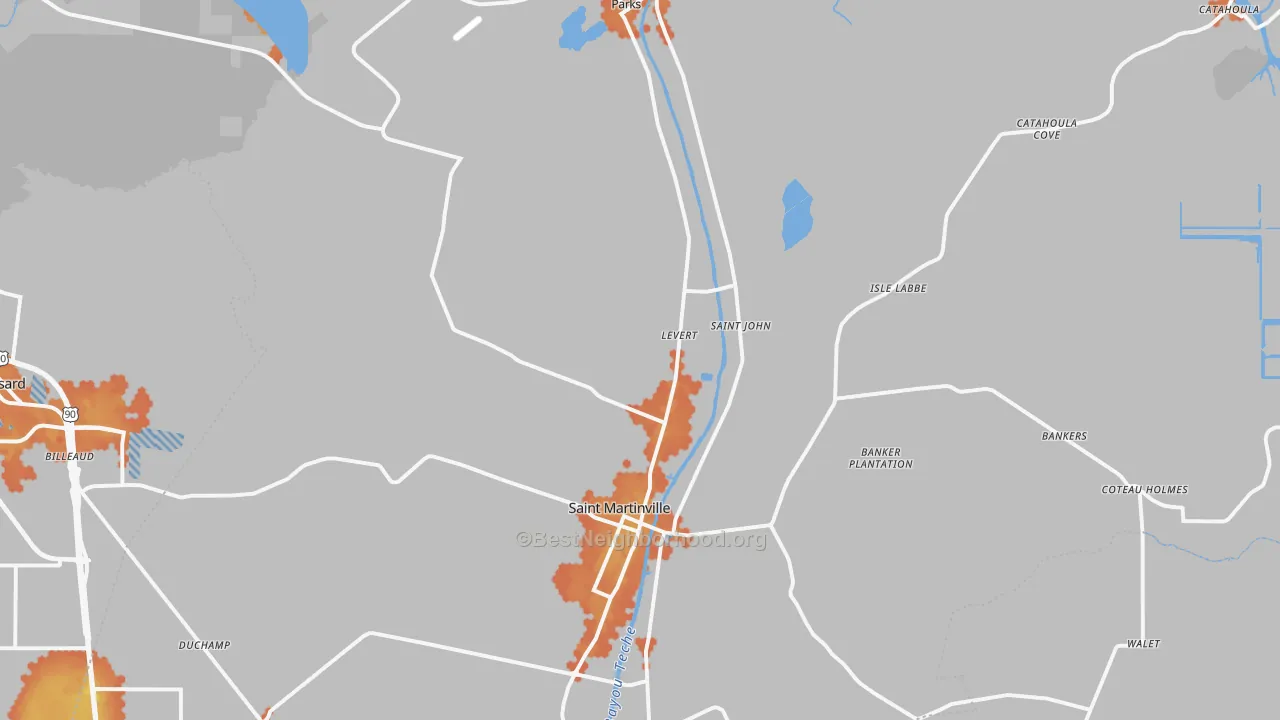 Bike Grade map of St. Martinville, LA
