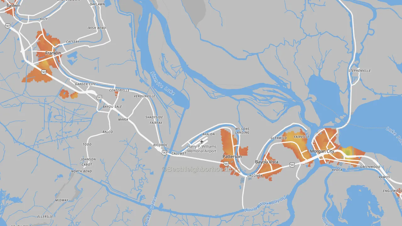 Bike Grade map of St. Mary Parish, LA