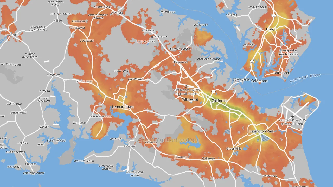 Bike Grade map of St. Mary's County, MD