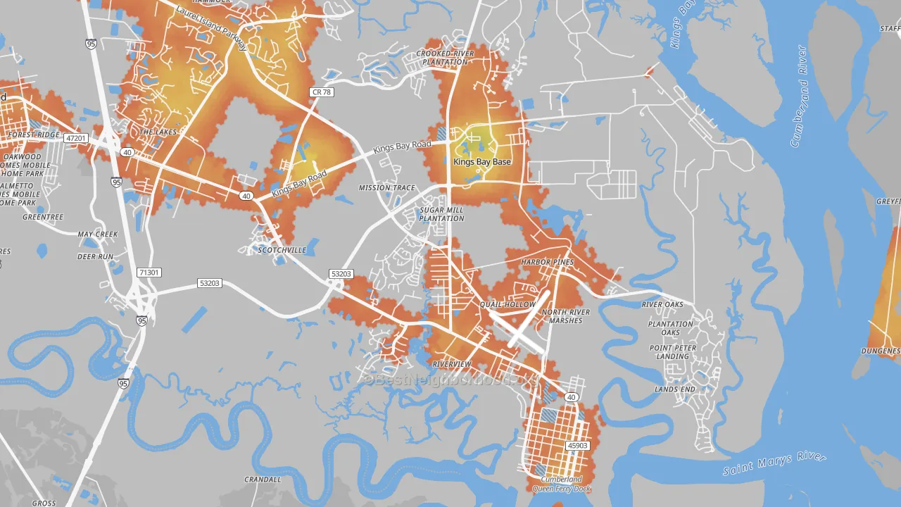 Bike Grade map of St. Marys, GA