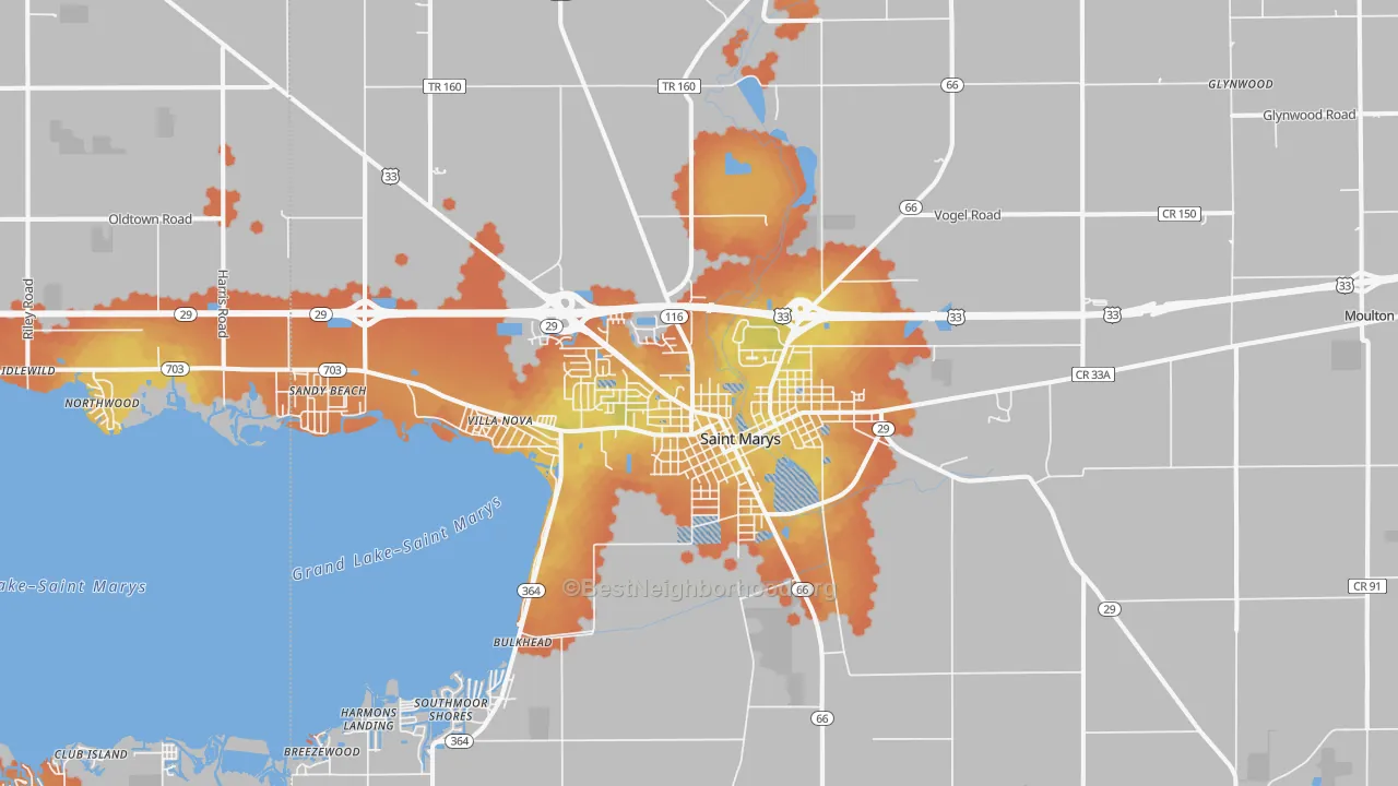 Bike Grade map of St. Marys, OH
