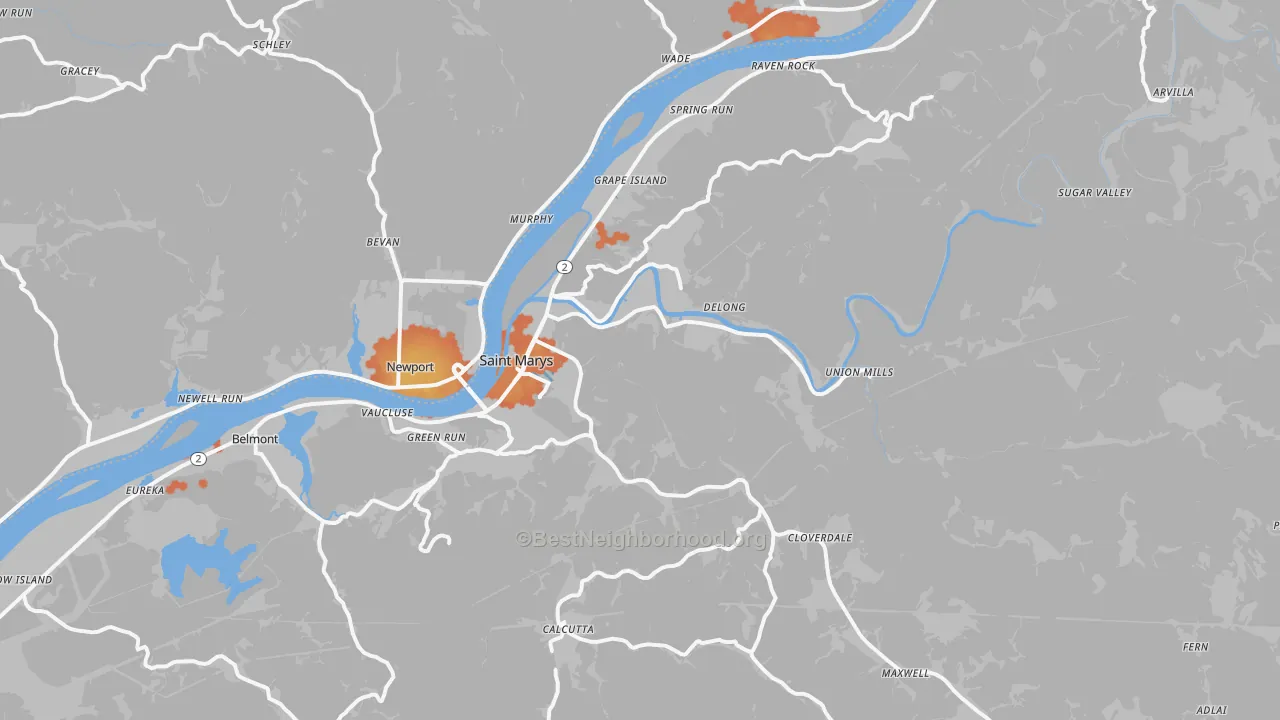 Bike Grade map of St. Marys, WV