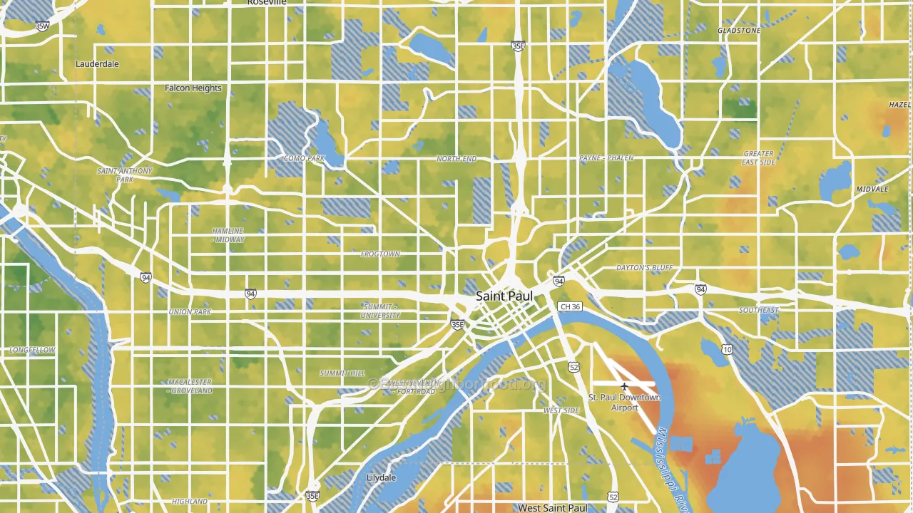 Bike Grade map of St. Paul, MN