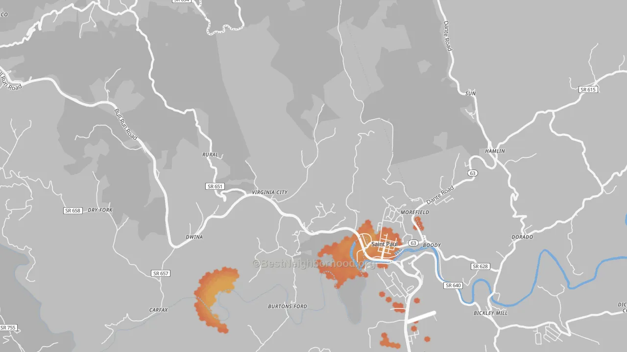 Bike Grade map of St. Paul, VA
